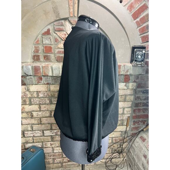 Blouse black sequin hem cuffs shoulder pads 1980s glam - Picture 6 of 8